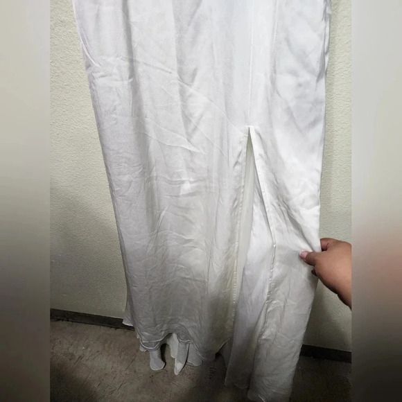 Lulus Elevated Glamour White Satin Sequin Bustier Mermaid Maxi Dress M Wedding - Picture 9 of 14